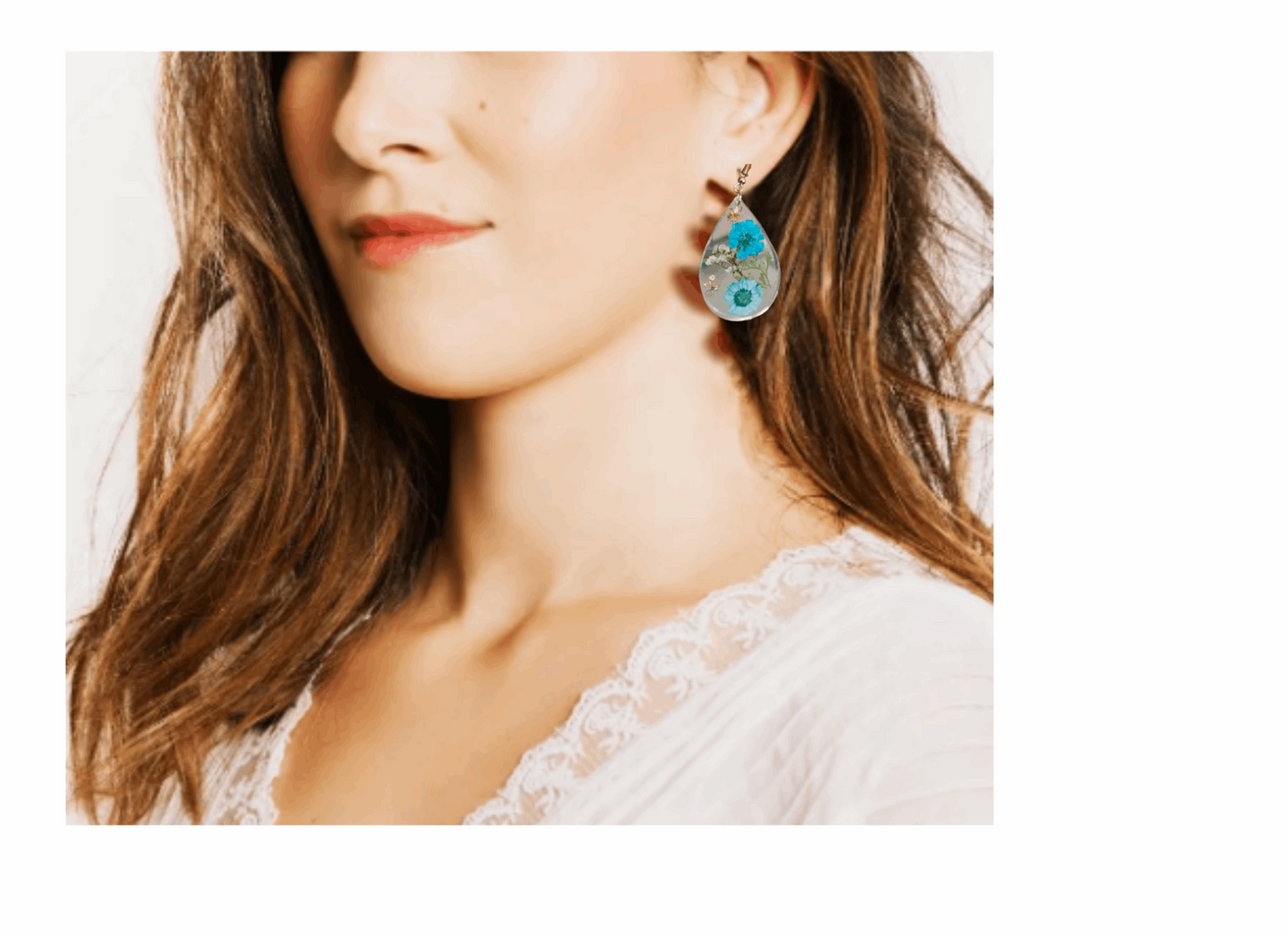 Blue Real Flower  Earring