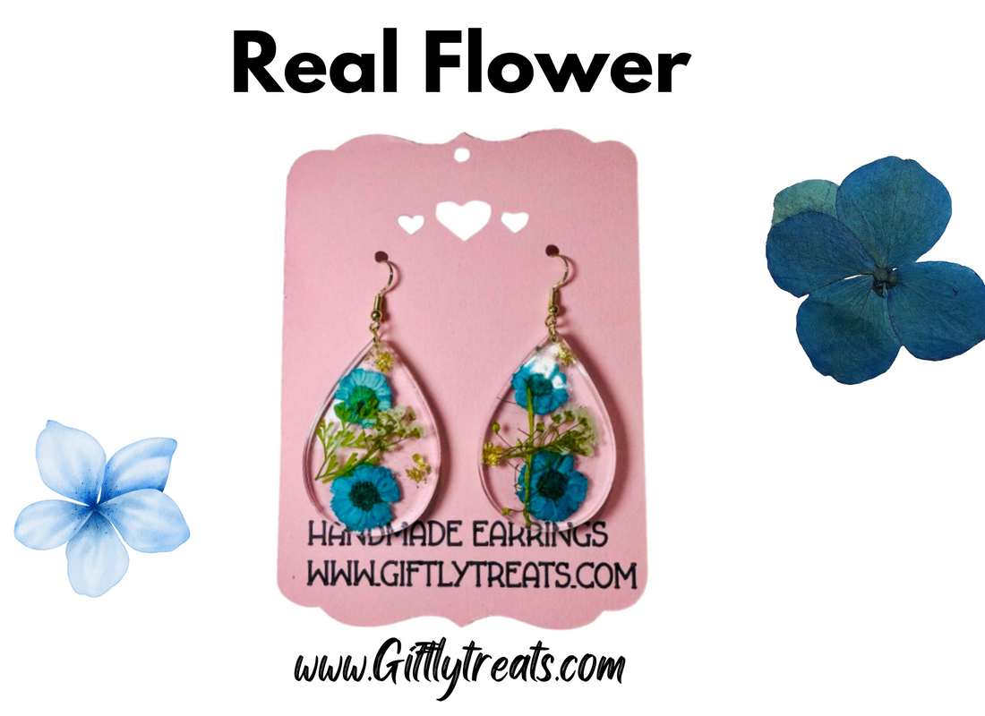 Blue Real Flower  Earring