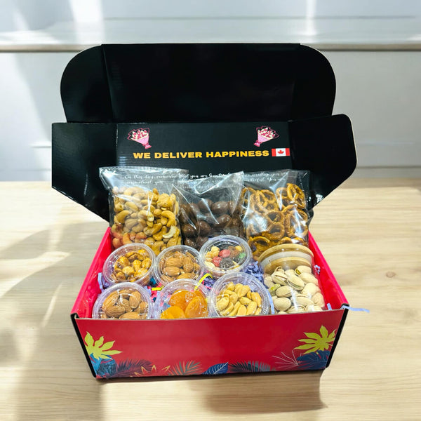 Gourmet Mixed Nut Gift Box, Giftlytreats.com, buy canadian snacks
