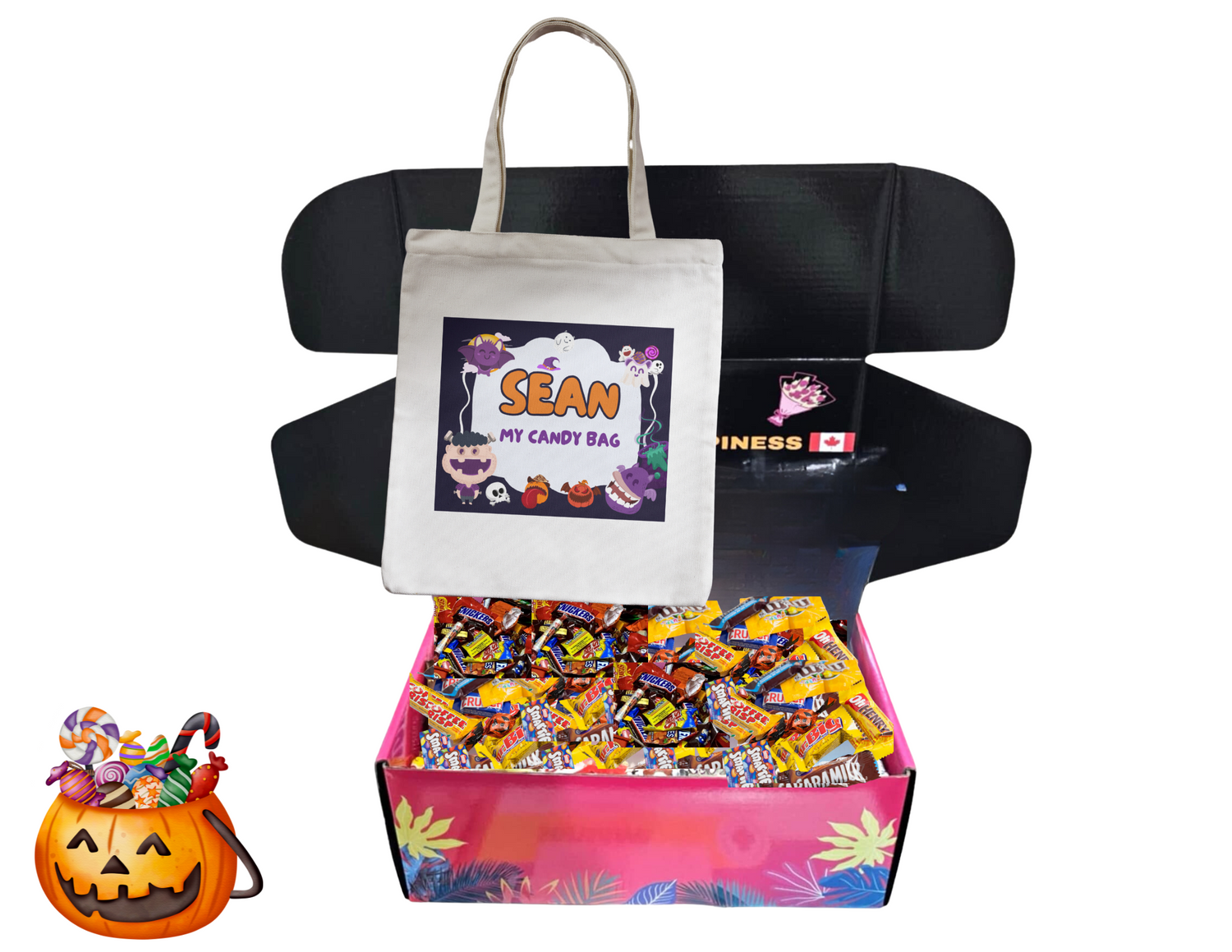 Personalized  Halloween Tote Bag filled with Chocolates and Candy