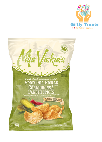 Miss Vickie’s Spicy Dill Pickle flavour kettle cooked potato chips
