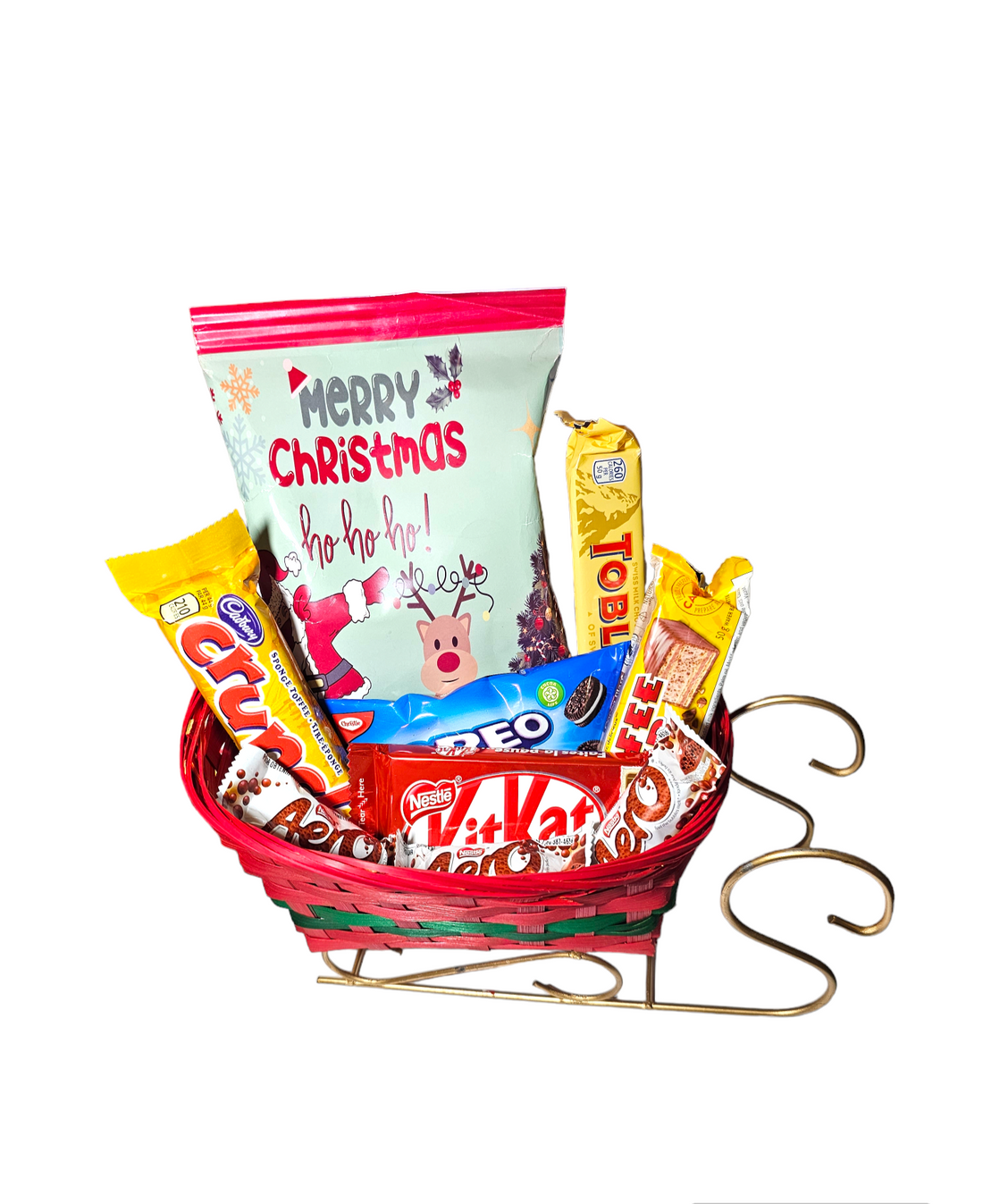 Christmas Sleigh Basket - Canadian Chocolates and customized chip bag