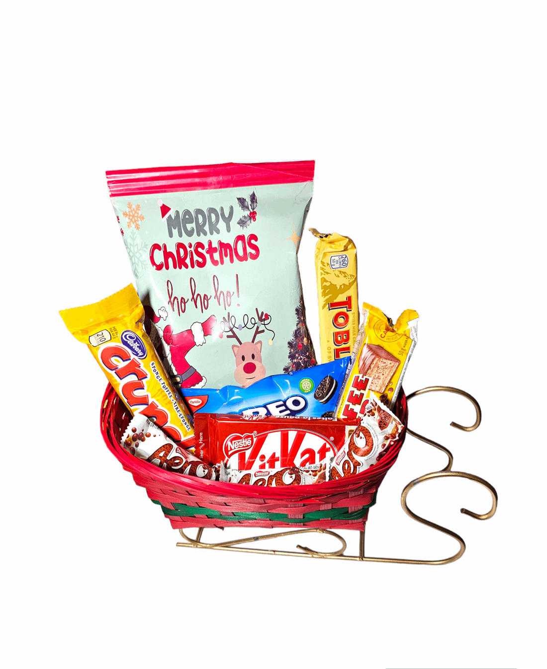 Christmas Sleigh Basket - Canadian Chocolates and customized chip bag