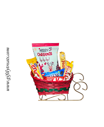 Christmas Sleigh Basket - Canadian Chocolates and customized chip bag