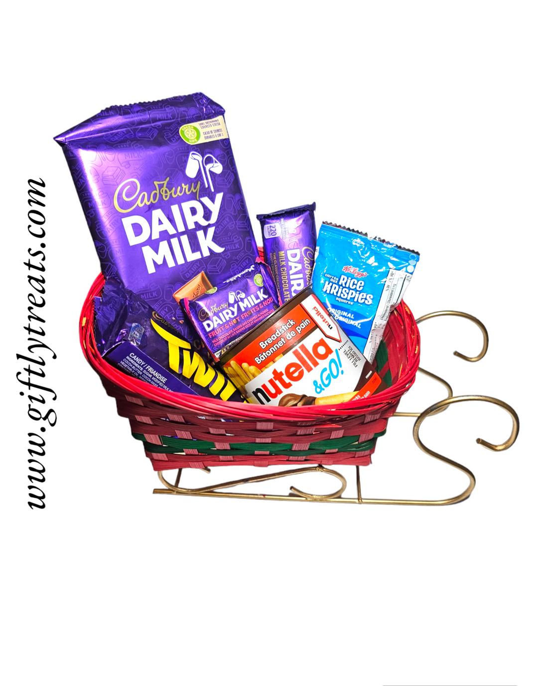 Great Christmas Gift Basket! Affordable Christmas Gift. Christmas Sleigh Basket, Canadian snacks, Chocolates