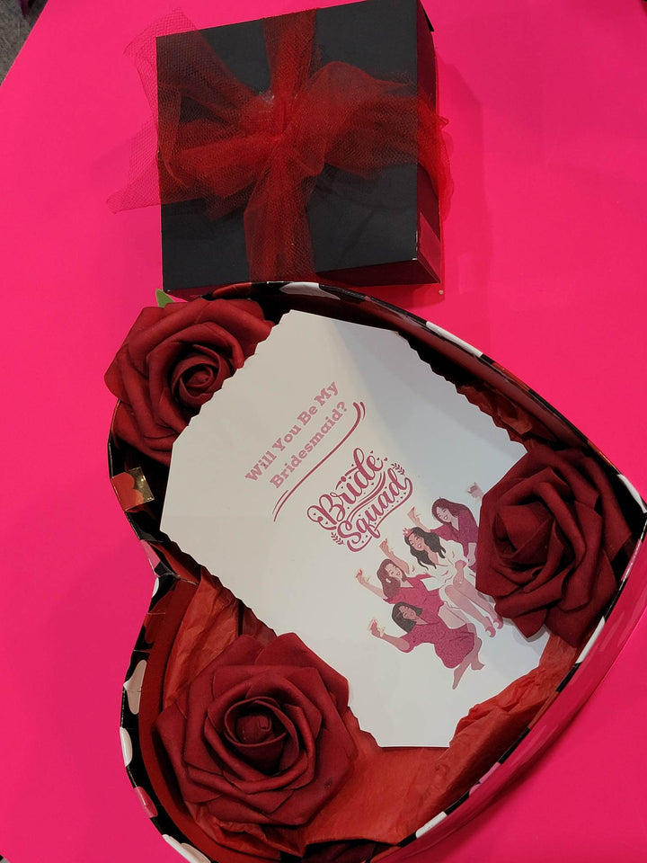 Maid of Honor and Bridesmaid Proposal box with chocolates and pictures Giftly Treats
